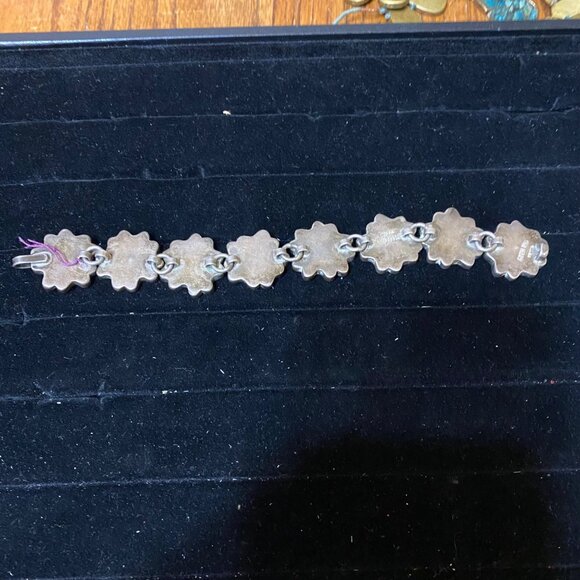 Vintage Mexican Sterling Silver & Stone Flower Bracelet - Picture 4 of 16